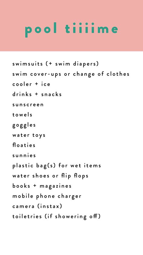 What To Bring To A Pool Party Checklist, Swimming Checklist, What To Bring To A Pool Party, Pool Party Checklist, Pool Checklist, Pool Party List, Party Essentials List, Trip Essentials Packing Lists, Pool Essentials