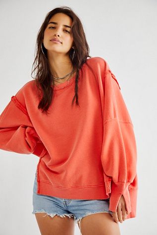 Camden Sweatshirt | Free People Camden Sweatshirt, Relaxed Outfit, Crewneck Design, Edgy Look, Oversized Sweatshirt, Lower Back, Color Orange, Boho Outfits, Scarlet