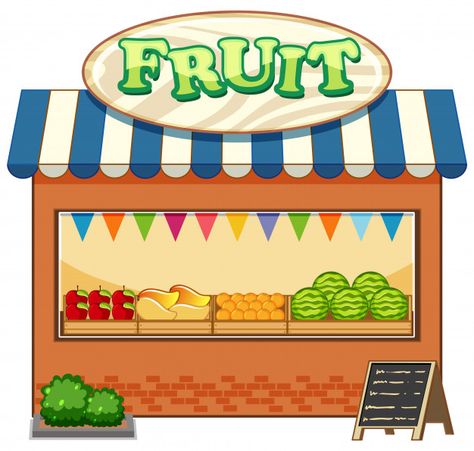 Tienda de frutas con estilo de dibujos a... | Free Vector #Freepik #freevector Fini Tubes, Coffee Cartoon, Shopping Clipart, Vegetable Cartoon, Vegetable Shop, Fruit Logo, Fruit Cartoon, Fruit Vector, Fruit Shop