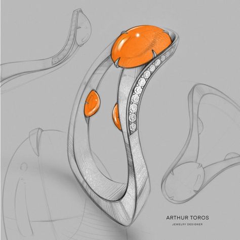 Jewelry Concept Art, Futuristic Ring, Ring Sculpture, Unique Diamond Earrings, Ring Sketch, Jewellery Illustration, Jewel Drawing, Chopard Jewelry, Jewelry Rendering