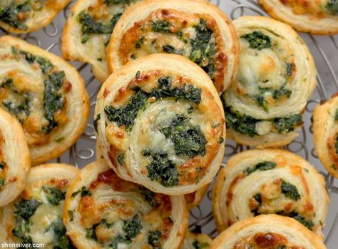 shortcuts: spinach pinwheels | Sheri Silver - living a well-tended life... at any age Savoury Puff Pastry Recipes, Savoury Puff Pastry, Spinach Pinwheels, Grand Biscuit Recipes, Puff Pastry Recipes Appetizers, Savory Puff Pastry, Spinach Rolls, Puff Pastry Appetizers, Easy Delicious Dinners