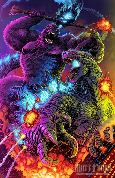 Godzilla vs Kong poster by KaijuSamurai | Godzilla vs. Kong | Know Your Meme Tato Irezumi, Godzilla Tattoo, Monster Verse, Kong Godzilla, King Kong Vs Godzilla, Godzilla Comics, Godzilla Vs Kong, Godzilla Wallpaper, All Godzilla Monsters