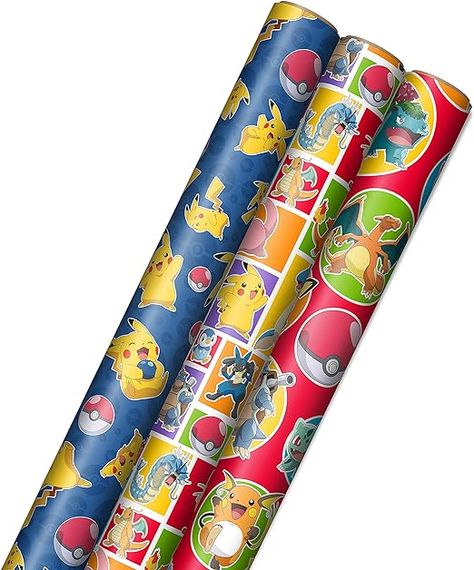 Amazon.com: Hallmark Pokémon Wrapping Paper with Cutlines on Reverse (3 Rolls: 60 Sq. Ft. Ttl) with Pikachu, Charmander, Bulbasaur for Birthdays, Kids Parties, Gamers, Christmas Gifts : Hallmark: Health & Household Pokemon Wrapping Paper, Eco Friendly Wrapping Paper, Wrapping Paper Rolls, Kraft Paper Wrapping, Pokemon Gifts, Birthday Gift Wrapping, Rainbow Gift, Christmas Gift Wrapping, Gift Wrapping Supplies