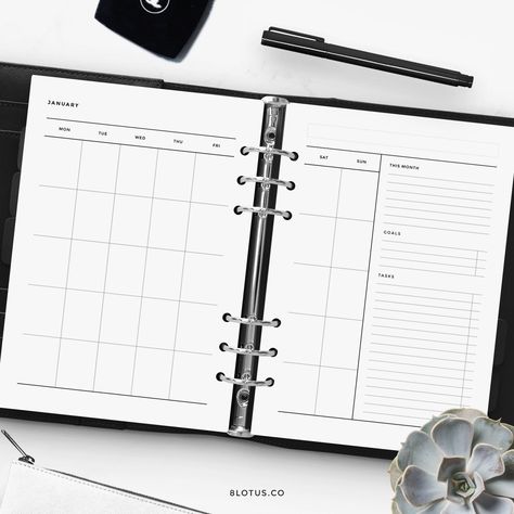 Minimalist Monthly Planner A5 HALF Size L A5 Planner Pages - Etsy | Monthly Printable Planner by  Sandra Black Minimalist Monthly Planner, Organize Thoughts, A5 Planner Binder, A5 Inserts, Organization Bullet Journal, Monthly Overview, Filofax Personal, A5 Planner Inserts, Filofax A5