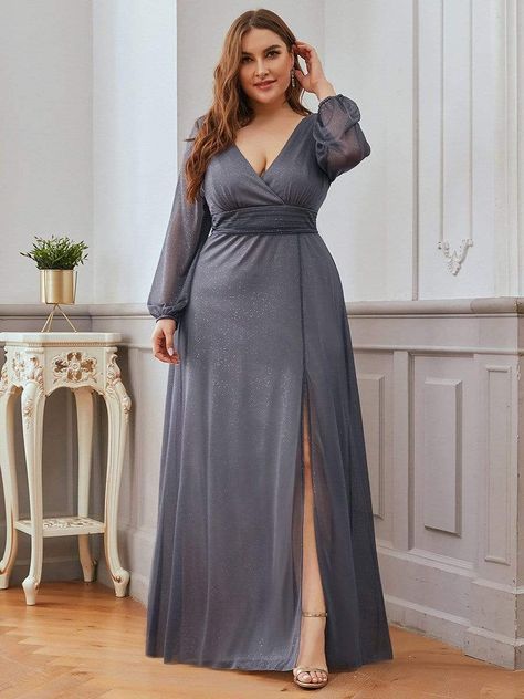 Women's Sexy Long Sleeve V-Neck Shiny Evening Dress lularoe dresses, dancesport dresses, ducktape dresses #dresseswow #dressesinlekki #dressesinspiration Glitter Prom Dress, Burgundy Evening Dress, Beaded Formal Dress, Plus Size Prom, Evening Dresses Online, Ever Pretty, Dress Women Elegant, Plunging Neck, Long Sleeve Evening Dresses