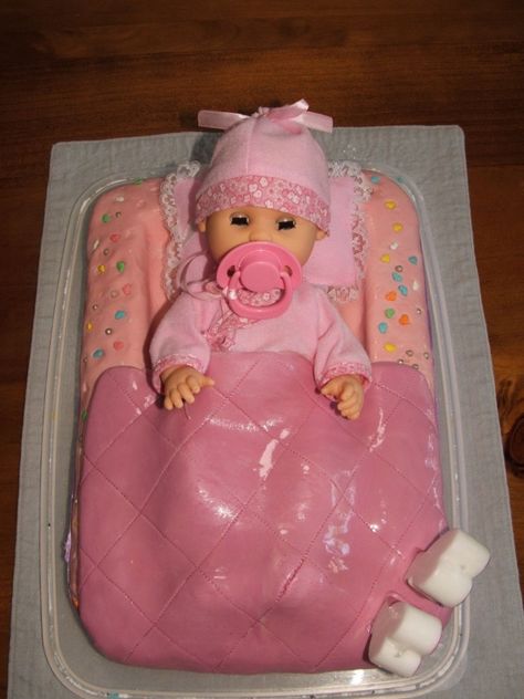 Baby doll cake Babydoll Birthday Cake, Baby Doll Birthday Cake, Sixth Birthday Cake, Baby Doll Cake, Bed Cake, Doll Cake Designs, 1st Bday Cake, Little Pony Cake, Pony Cake