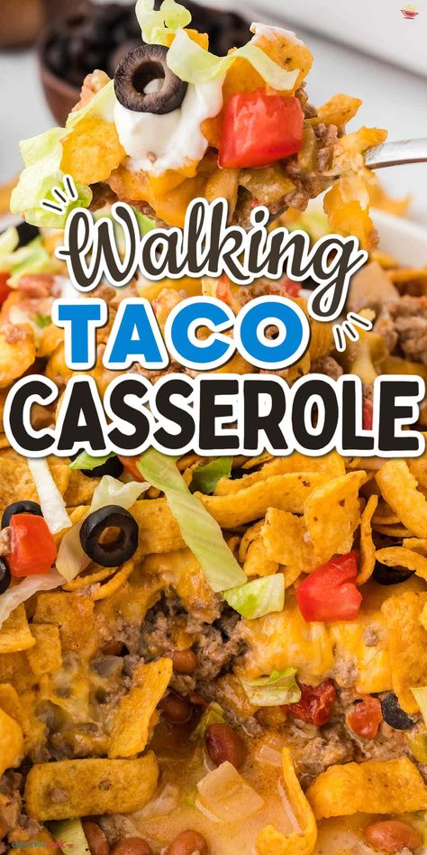 This Taco Casserole With Corn Chips is an easy and fun dinner idea! Packed with ground beef, beans, and Fritos, it's perfect for busy nights. #CheerfulCook #Fritos #BestWalkingTacoCasserole #BeefCasseroleRecipes #TacoCasseroleBakeWithFritos #MexicanTacoCasseroleBeef ♡ cheerfulcook.com Hot Dishes Casserole, Authentic Mexican Pozole Recipe, Corn Chips Recipe, Beef And Noodles Crockpot, Casserole With Corn, Ground Beef Beans, Frito Recipe, Walking Taco Casserole, Crockpot Chicken Enchiladas