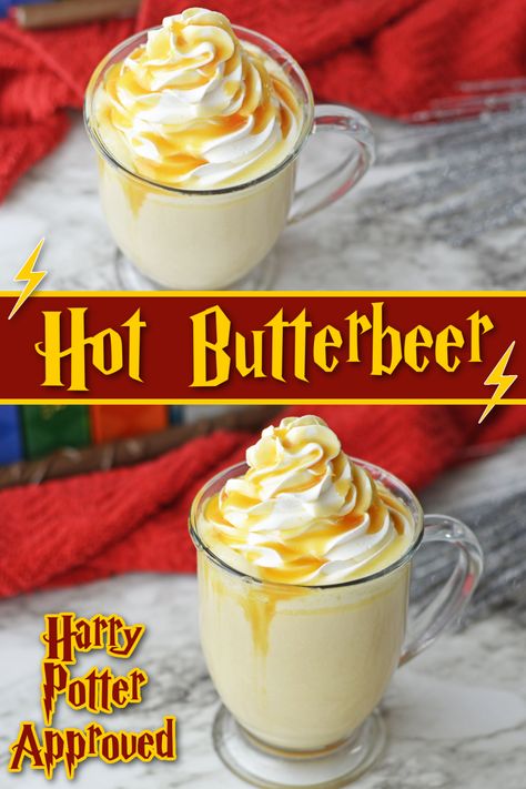 Harry Potter Hot Butter Beer Recipe, Hot Butterbeer Recipe Harry Potter, Butterbeer Hot Chocolate, Butterbeer Crockpot Recipe, Hot Butterbeer Recipe Alcoholic, Butterbeer Recipe Hot, Crockpot Butterbeer, Hot Butter Beer Recipe, Copycat Butterbeer