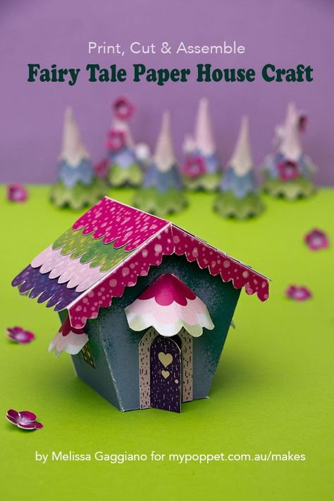 3D Paper House Craft - Fairy Tale Village | My Poppet Makes Fairy House Template, Paper House Craft, Fairy Tale Village, 3d Paper Houses, Craft Fairy, Fairy Templates, Paper Fairy, Fairy Tale Story, House Craft