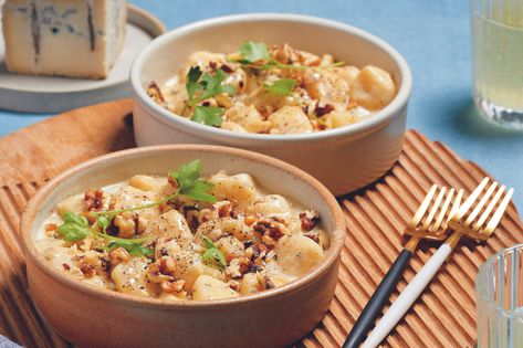 Gnocchi With Blue Cheese Sauce, Blue Cheese Pasta Sauce, Pear Blue Cheese, Cheese Gnocchi, Blue Cheese Pasta, Wellbeing Magazine, Blue Cheese Recipes, Walnut Sauce, Farm Fresh Milk