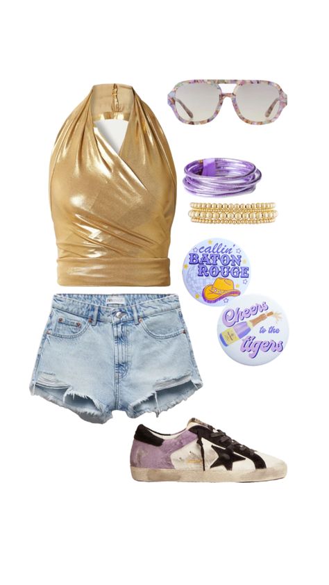 Baylor Game Day Outfit, Lsu Aesthetic, Gameday Outfit Lsu, Lsu Game Day Outfit, Baseball Fits, Lsu Game Day, Lsu Gameday, Gameday Fits, Lsu Baseball