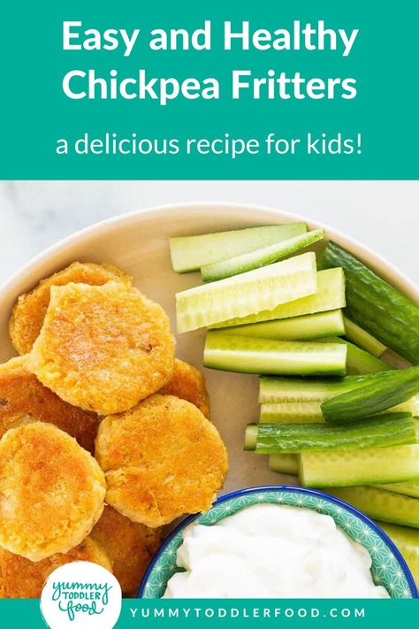 Do you need Toddler lunch inspiration? These Easy Chickpea Fritters are a real winner when it comes to lunch ideas for kids and toddlers. With only 3 ingredients and a few seasonings, you can make these Easy Chickpea Fritters at home in minutes. These Chickpea Patties are lower in sodium and pan-fried in olive oil for a healthy and satisfying crunch! Try serving your Chickpea Fritters with a side of cottage cheese or sour cream and crisp veggies like cucumbers for a healthy toddler meal idea. Toddler Healthy Snacks, Chickpea Fritters, Baby Lunch, Chickpea Patties, Lunch Ideas For Kids, Toddler Lunch, Easy Toddler Meals, Toddler Dinner, Lunch Inspiration