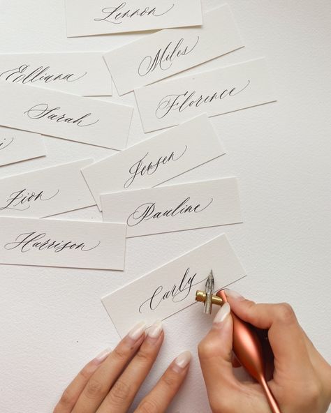 Refreshing some of my past work as my craft improved and evolved over the years ✍️ It's been about 3 years since i first introduced these minimalistic place cards and now they showcase my new and refined modern calligraphy style. . . . . . #rosemaystudio #placecards #escortcards #minimalisticstationery #moderncalligraphy #nzwedding #nzcalligrapher #aucklandcalligrapher #nzweddinginspo #weddngstationery #eventstationery #dinnerpartyinspo #tabledecor #tablesetting Modern Calligraphy Alphabet, Calligraphy Names, Calligraphy Modern, Calligraphy Name, Calligraphy Handwriting, Calligraphy Alphabet, Calligraphy Styles, My Past, Wedding Calligraphy