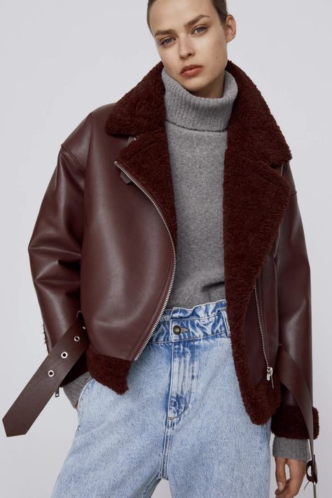 Jackets | Shackets-UP TO 40% OFF-WOMAN | ZARA Canada Double Faced Jacket, Cropped Biker Jacket, Burgundy Jacket, Fur Leather Jacket, Faux Leather Fabric, Women's Wear, Leather Biker Jacket, Biker Style, Zara Jackets