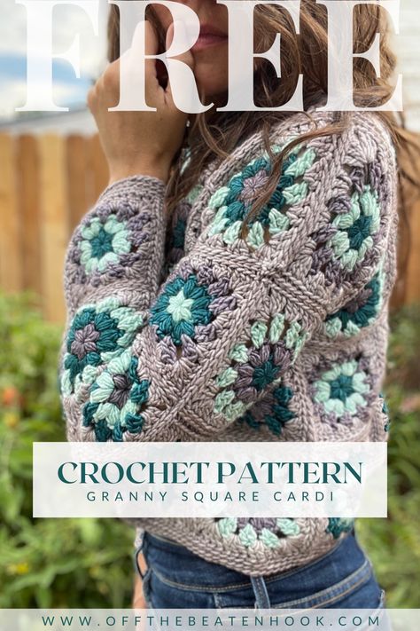 Granny Square Cardigan Free Crochet Pattern - Off the Beaten Hook Wearable Crochet, Hook Crochet, Granny Square Cardigan, Granny Square Haken, Crochet Jacket Pattern, Granny Square Sweater, Square Cardigan, Crochet Cardigan Pattern Free, Crochet Cardigans