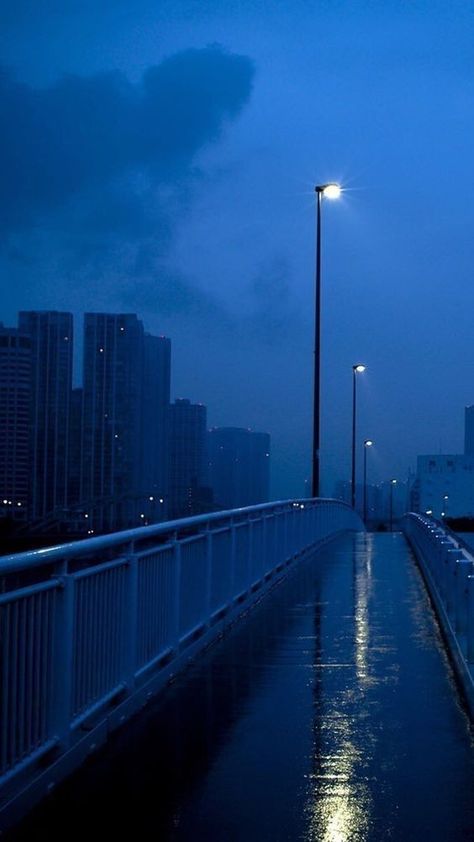 Blue Street Aesthetic, Rain Aesthetic Wallpaper Iphone, Street Aesthetic Wallpaper, Midwest Emo Aesthetic, Aesthetic Billie Eilish, Road Nature, Blue Hour Photography, Wallpaper Night, City Rain