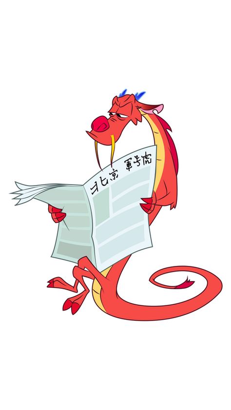 Newspaper Sticker, Mulan Mushu, The Cartoon, Mulan, Alice In Wonderland, Newspaper, Reading, Red