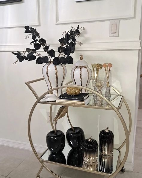 Bar cart styling with a little touch of spring. #barcartstyling #falldecoratingideas Bar Cart Pictures, Bar Cart Styling, Bar Cart, Home Organization, Fall Decor, Bar, Home Organisation