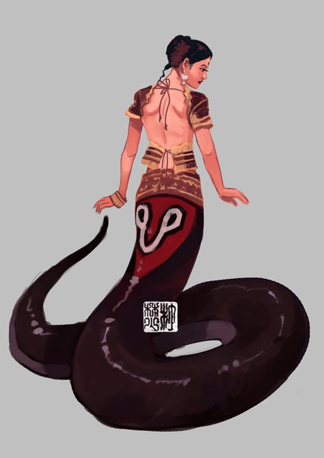 Naga by tohdaryl.deviantart.com on @deviantART Snake People, Anime Snake, Yuan Ti, Mermaid Stories, Medusa Art, Humanoid Creatures, Fantasy Races, Mythological Creatures, Arte Animal