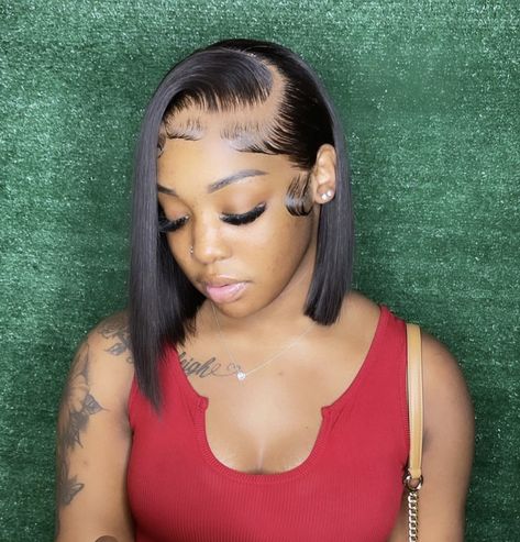 Short Hair Installation Styles, 12 Inch Bob Wig For Black Women, Bob Wig Styled For Black Women, Bob Wig For Black Women Side Part, Bob Lace Front Wigs Side Part, Frontal Bob Wig Side Part With Color, Frontal Bob Hairstyles, Side Part Frontal Bob, Baddie Bob Wig