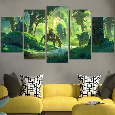 The Legend Of Zelda Link And The Forest Temple Wall Art Canvas Forest Room Ideas, Forest Room Aesthetic, Forest Kids Room, Forest Room Decor, Forest Themed Bedroom, Forest Temple, Temple Wall Art, Green Sofa Living Room, Legend Of Zelda Link