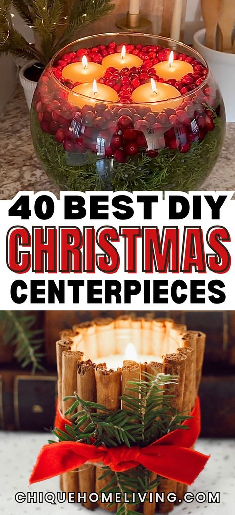 Transform your holiday table with these 40 DIY Christmas Centerpiece Ideas! From rustic mason jars and pine cones to elegant candle displays and festive floral arrangements, this list has everything you need to create a cozy, stylish holiday ambiance. Whether you're aiming for a traditional look with red and green, or a modern aesthetic with winter whites and metallics, these centerpieces are perfect for adding a personal touch to your holiday decor. Christmas Centerpieces Glass Bowl, Trifle Bowl Christmas Centerpiece, Christmas Fishbowl Centerpieces, Christmas Decor Ideas Mason Jars, Christmas Centerpiece Vase, Fishbowl Christmas Centerpiece, Christmas Decor Ideas Using Glass Vases, Christmas Centerpieces With Glass Vases, Winter Floral Arrangements Diy