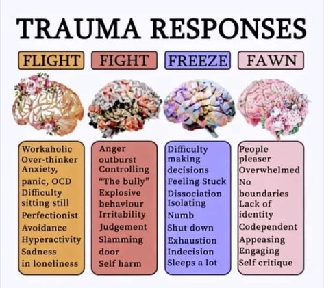 Flight and freeze are the two I tend to waffle between.  What about you?  What is your typical response? Not Fitting In, Counseling Career, Biology Aesthetic, Recovery Road, Counseling Tips, Psychology 101, Materi Bahasa Inggris, Psychology Notes, Healing Journaling