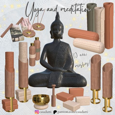 Yoga and meditation set Sims 4 Yoga Mod, Sims4 Boho Cc, Spiritual Sims 4 Cc, New Sims 4 Cc 2024, Sims 4 Cc Yoga, Sims 4 Spa Cc, Furniture Cc, Cc Mods, Cc Furniture