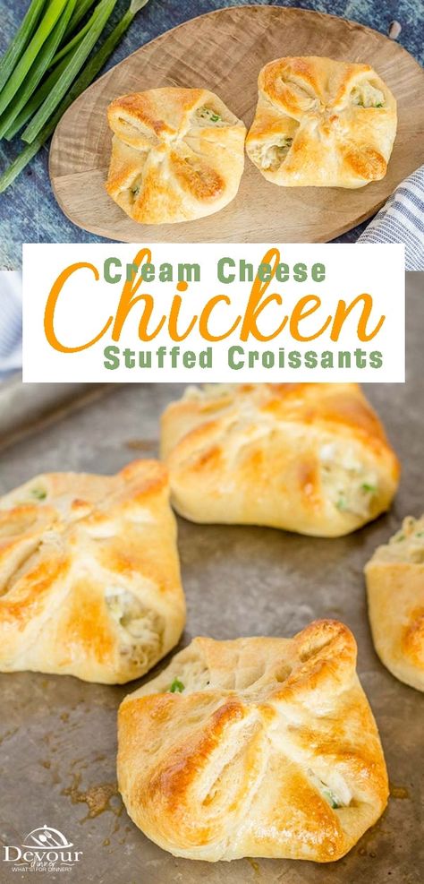 Stuffed Croissants, Chicken Croissant, Flaky Croissants, Chicken Cream Cheese, Chicken Crescent Rolls, Cheese Croissant, Crescent Recipes, Croissant Recipe, Chicken Stuffed