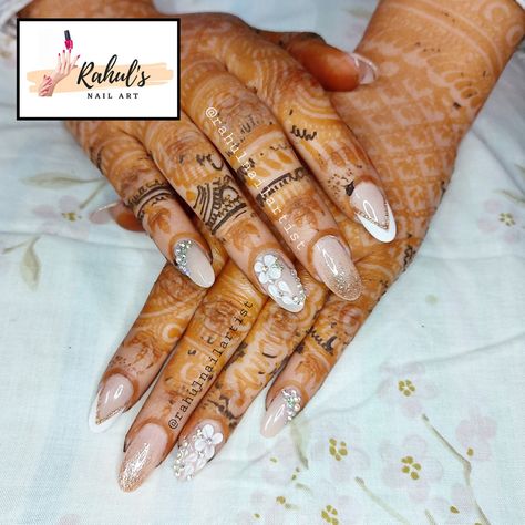 Indian Engagement Nails Ideas, Engagement Ring Nail Art, Engagement Nails Indian, Indian Bridal Nails Designs Brides, Nail Art For Wedding Indian Brides, Indian Wedding Nail Art Designs, Nail Art For Engagement, Nail Art Designs For Engagement, Bridal Nail Art Indian