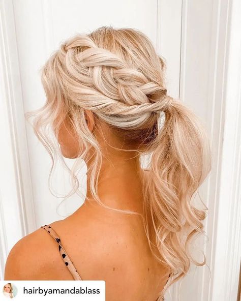 Ponytail Bridal Hair, Bridesmaid Ponytail, Bridesmaid Hair Ideas, Bridesmaid Updo, Prom Hairstyles Updos, Half Up Half Down Hair Prom, Hoco Hair Ideas Ponytail, Beach Hairstyles For Long Hair, Prom Hair Down