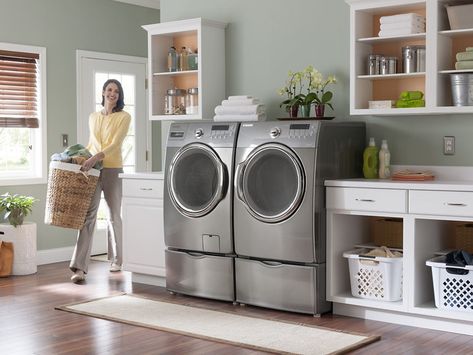 Maytag Washer And Dryer, Washer And Dryer Pedestal, Laundry Pedestal, Laundry Essentials, Laundry Dryer, Laundry Closet, Front Load Washer, Laundry Room Storage, Laundry Storage