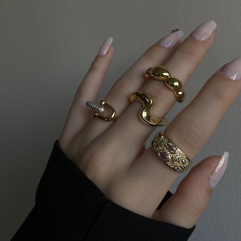 Gold Rings Aesthetic, Maximalist Jewelry, Jewelry Mood Board, Photographing Jewelry, Dope Jewelry Accessories, Rings Aesthetic, Golden Rings, Dope Jewelry, Classy Jewelry