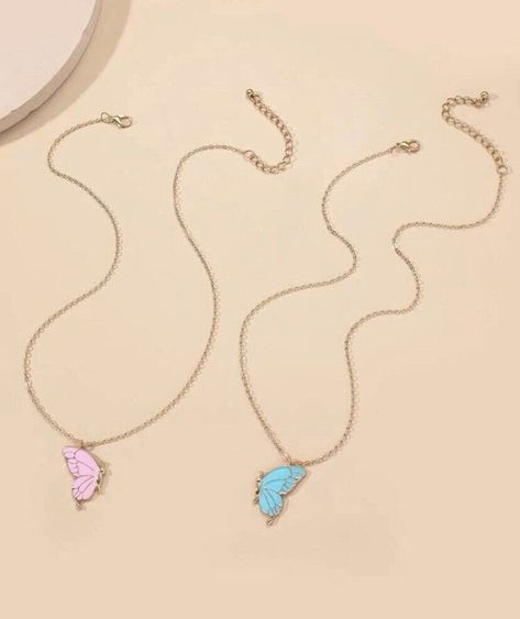 Set Of 2 Gold Necklaces - 2 Butterfly Matching Necklaces - Pink And Blue  | eBay Matching Jewelry, Costume Jewelry Necklaces, Butterfly Necklace, Matching Necklaces, Jewelry Gift Box, Costume Jewelry, Pink And Gold, Jewellery And Watches, Jewelry Gifts