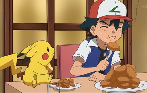 Pokemon Eating, Pikachu And Ash, Pokemon Ash Ketchum, Ash Pikachu, Shonen Anime, Serena Pokemon, Pokémon Characters, Pokemon Ash, Ash Pokemon