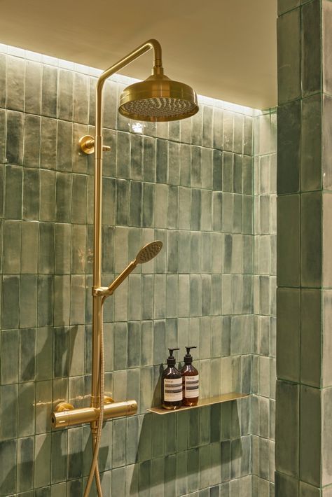 https://www.claybrookstudio.co.uk/fellini-pianta-gloss.html Green Brick Tile Bathroom, Moss Green Tile Bathroom, Olive Tile Bathroom, Green Zellige Bathroom, Terrazzo Floor Bathroom, Olive Green Bathroom, Brick Tiles Bathroom, Zellige Tile Bathroom, Olive Green Bathrooms