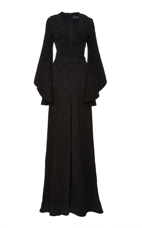 Gown With Flared Sleeves, Black Evening Gown With Sleeves, Long Sleeve Gown Elegant, Moda Operandi Gown, Latest Gown Designs Party Wear, Gown Designs Party Wear, Winter Evening Dress, Latest Gown Designs, Dress Flare Sleeves