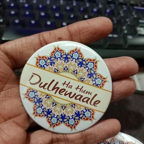 Customized wedding badges✨ What'sapp 9679727880 to place your orders! #wedding #weddingbadge #customizedbadge #badges #brooches Wedding Badges, Mehndi Decor, Cute Diy Room Decor, Wedding Crafts Diy, Wedding Brooch, Latest Mehndi Designs, Wedding Pins, Wedding Games, Wedding Card Design