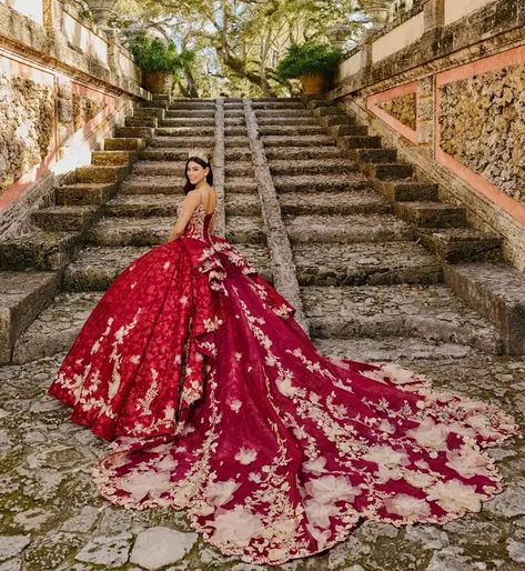 Quinceañera Dresses | Princesa by Ariana Vara Red And Gold 15 Dresses, Gold 15 Dresses, Pastel Prom Dress, Plus Prom Dresses, Quinceanera Dresses Red, Green Quinceanera Dresses, Purple Quinceanera Dresses, Floral Ball Gown, Glitter Prom Dresses