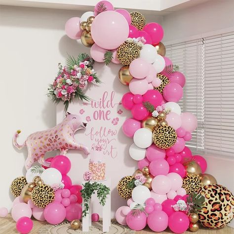 Pink Safari Balloon Garland, Hot Pink 1st Birthday, Cheetah Print Balloon Arch, Cheetah Print Balloon Garland, Pink Leopard Party Decor, Animal Print Balloon Garland, Hot Pink First Birthday, Cheetah Balloon Arch, Pink Two Wild Party