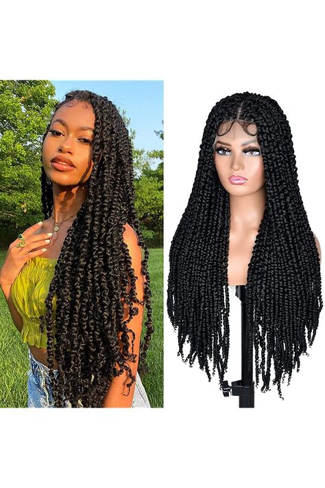 MURAMURA HAIR Passion Twist Braiding hair 26inch Black Full Lace Faux Locs wigs for Black Women Pre-twisted Passion Twist Hair with Baby Hair Water Wave Braiding Hair Synthetic Lace Faux Locs Braiding Wig Water Wave Crochet Hair, Twist Braiding Hair, Braided Wigs For Black Women, Water Wave Crochet, Wave Crochet, Braided Wigs, Crochet Hair, Braids Wig, Hair Tutorials