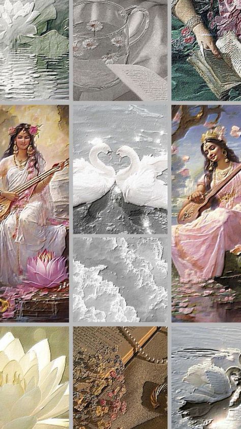 . Maa Saraswati Aesthetic, Saraswati Aesthetic, Hindu God Aesthetic, Hindu Gods Aesthetic, Devi Aesthetic, Hinduism Aesthetic, Indian Aesthetic Wallpaper, Swan Beauty, Hindu Aesthetic