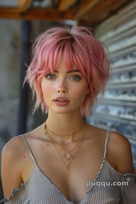 Punk Rock Short Hair For Women, Short Pink Hairstyles, Pink Bob Hair, Unique Short Hair, Ombre Pink Hair, Shag Pixie, Pink Hair Short, Short Pink Hair, Punky Hair