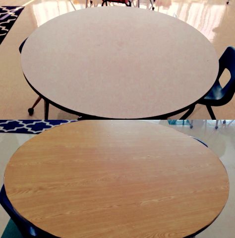 Using Contact Paper in the Classroom | Fashion Craze Learning Days Old Classroom Makeover, Classroom Table Makeover, Contact Paper Folding Table, Covering Classroom Tables, Contact Paper Desk Top, Contact Paper Classroom Ideas, Classroom Cabinet Makeover, Contact Paper In Classroom, Contact Paper On Desk