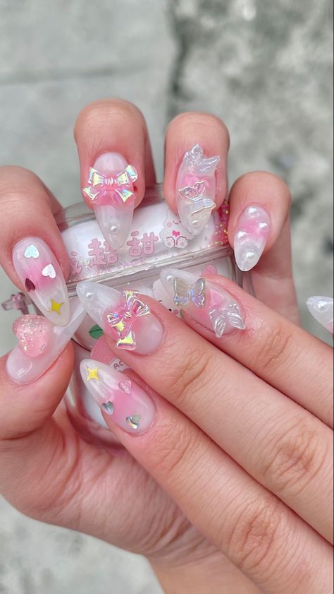 Acrylic Kawaii Nails, Japanese Style Acrylic Nails, Cute Nails Kawaii, Kawaii Almond Nails, Kawaii Pink Nails, Toe Nail Art For Summer, Nail Art For Summer, Foot Nail Art, Art For Summer