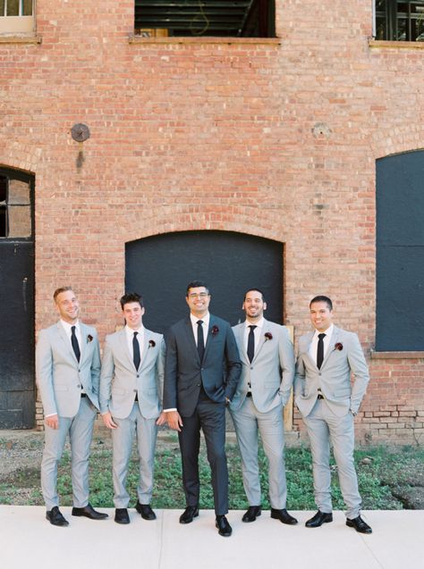 Groom Attire Dark Grey, Dark Grey Suit Wedding, Gray Groomsmen Attire, Light Grey Groomsmen Suits, Light Grey Groomsmen, Fall Groomsmen Attire, Groomsmen Attire Grey, Wedding Tuxes, Fall Groomsmen