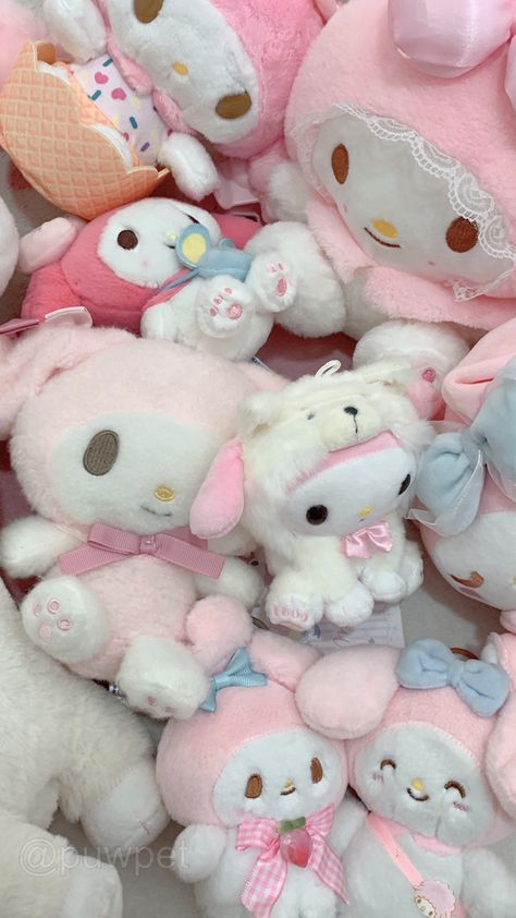 Plush Wallpaper, My Melody Plush, Melody Plush, Charmmy Kitty, Soft Pink Theme, Hello Kitty Themes, Hello Kitty Aesthetic, Kawaii Plushies, Pink Girly Things