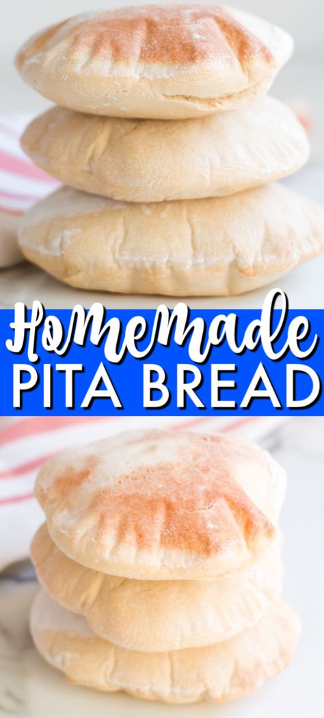 Did you know you can make homemade pita bread with just four ingredients that you likely have in your pantry? You can! And it’s really good. | www.persnicketyplates.com #pitabread #bread #homemade #easyrecipe #baking Fluffy Pita Bread Recipe, Baked Pita Bread, Deep Dish Pizza Crust Recipe, Quick Pita Bread, Persnickety Plates, Middle Eastern Restaurant, Savory Bread Recipe, Homemade Pita, Homemade Pita Bread