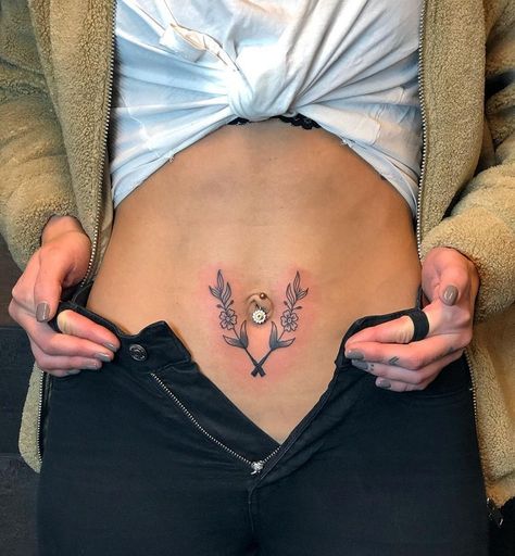 Belly Button Flower Tattoo, Stomach Tattoos Belly Button, Tattoos Belly Button, Tattoo Around Belly Button Women, Under Belly Button Tattoos For Women, Women’s Belly Tattoo, Belly Bottom Tattoo, Belly Button Tattoo Men, Below Belly Button Tattoo