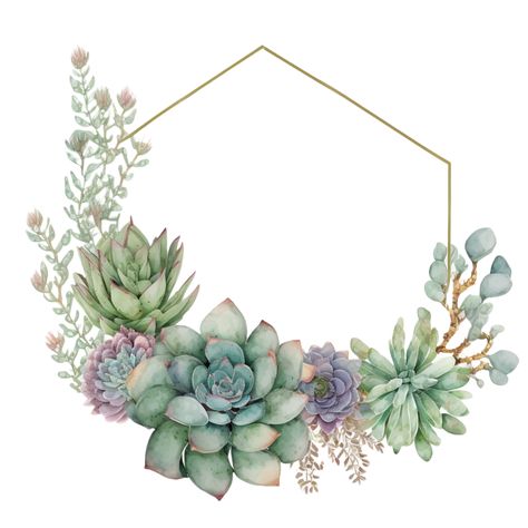 Succulent Plant Border Frame Watercolor Clipart AI Generated Hexagon Border Design, Aura Frame, Succulent Doodle, Succulents Watercolor, Plant Border, Circular Stickers, Succulent Watercolor, Succulent Frame, Frame Watercolor